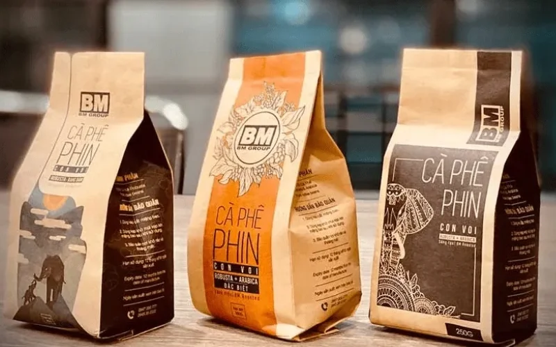 Thiết kế bao bì cà phê dạng giấy Kraft