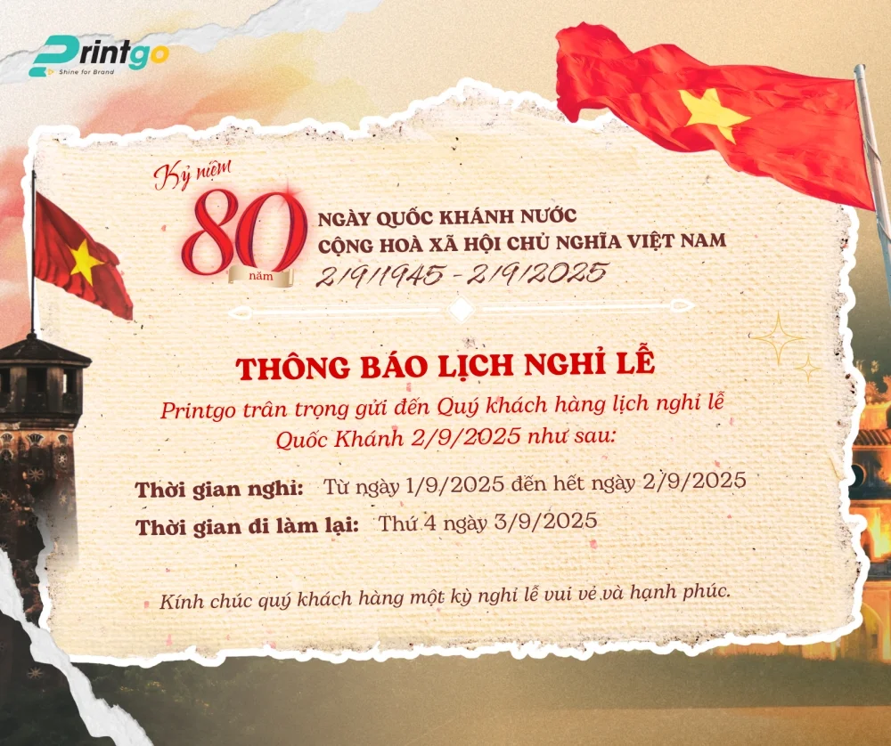 Printgo thông báo lịch nghỉ lễ Quốc Khánh 02/09/2025