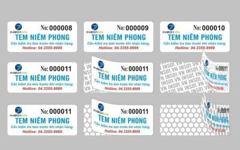 Mẫu in tem niêm phong decal vỡ hình chữ nhật - tròn - elip 