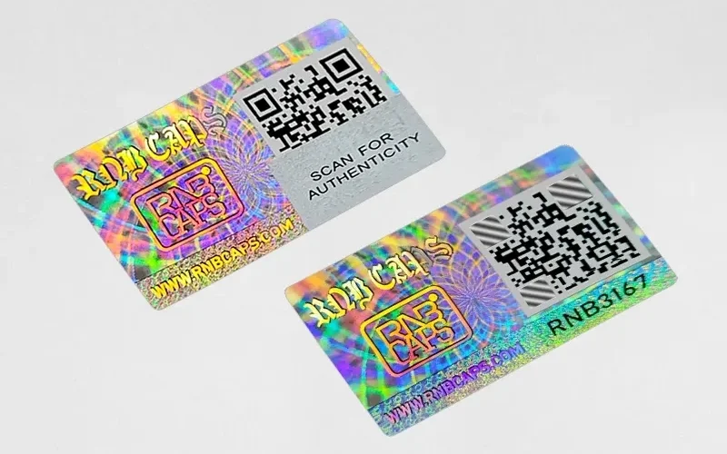 Mẫu tem chống hàng giả Hologram tích hợp QR code/serial Mẫu tem chống hàng giả Hologram tích hợp QR code/serial
