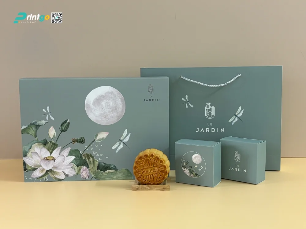 In hộp bánh trung thu Le Jardin đồng bộ tạo nên nhận diện thương hiệu