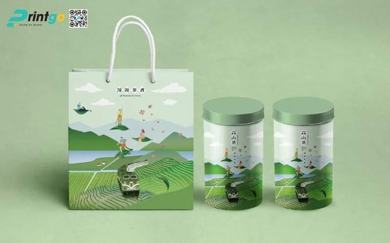 Mẫu bao bì trà xanh xuất khẩu dạng hộp trụ tròn Mẫu bao bì trà xanh xuất khẩu dạng hộp trụ tròn