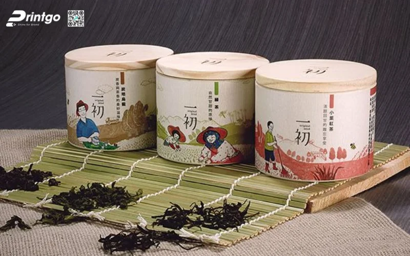 Mẫu bao bì trà xanh xuất khẩu dạng hộp trụ tròn Mẫu bao bì trà xanh xuất khẩu dạng hộp trụ tròn