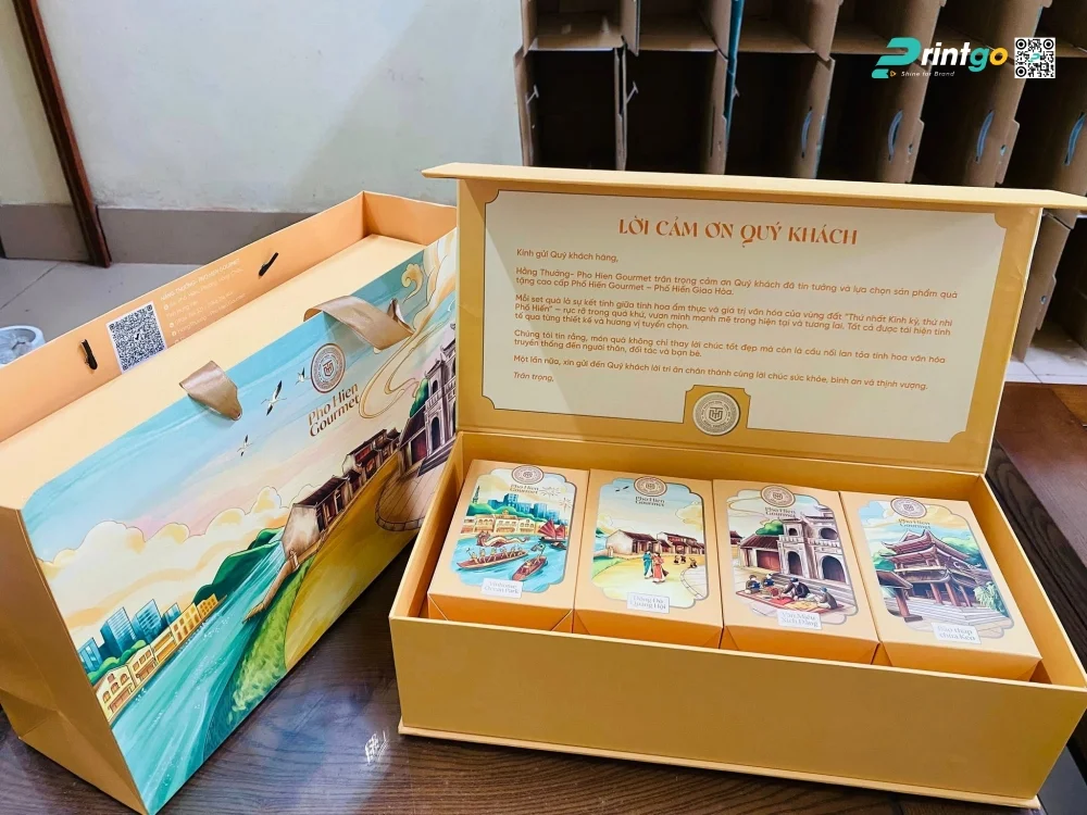 Hộp quà đặc sản Hằng Thưởng – Phố Hiến Gourmet với quy cách hộp nam châm cạnh