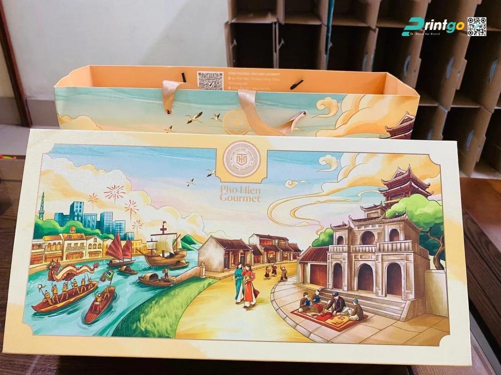 Hộp quà đặc sản Hằng Thưởng – Phố Hiến Gourmet do Printgo thiết kế và in ấn