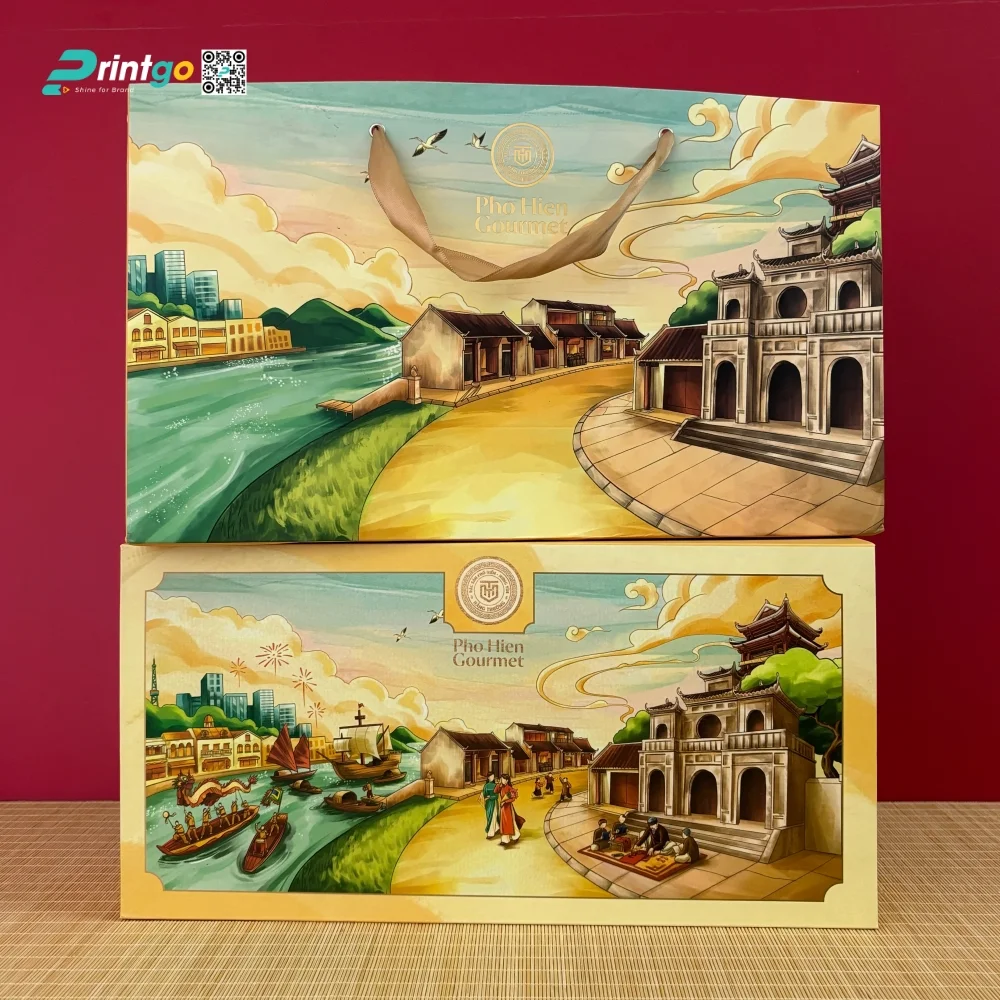 Hộp quà đặc sản Hằng Thưởng – Phố Hiến Gourmet với quy cách hộp nam châm nắp lật