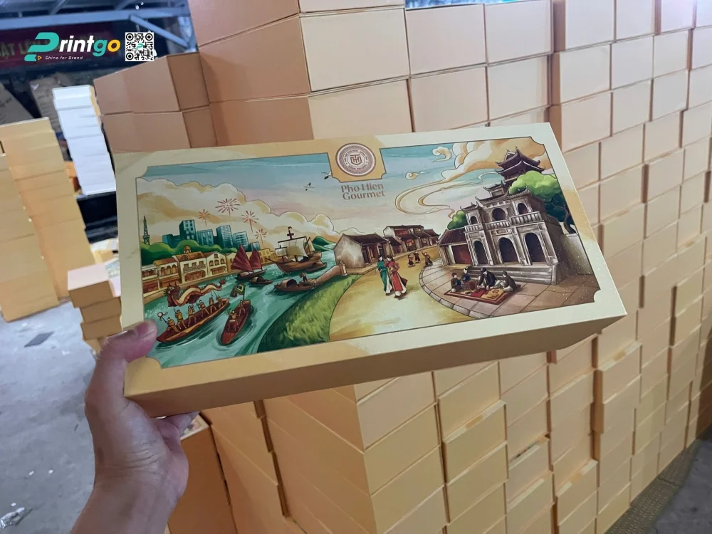 Hộp quà đặc sản Hằng Thưởng – Phố Hiến Gourmet gia công cán màng tơ tằm