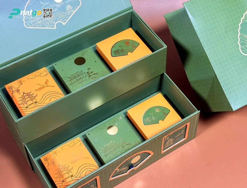 In hộp đựng bánh trung thu Bread & Butter Bakery Campuchia sử dụng giấy carton lạnh bồi giấy couche