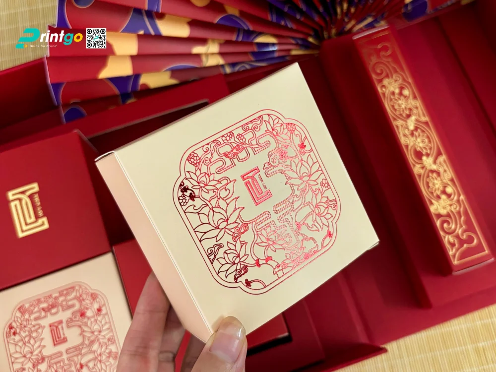 Hộp bánh trung thu Tiến Lợi - ép kim đỏ cả hộp lớn và hộp con