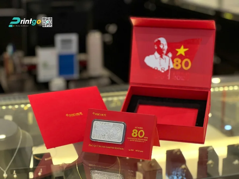 Một số sản phẩm được lựa chọn gia công ép nhũ tại Printgo - hộp đựng bạc Phú Quý