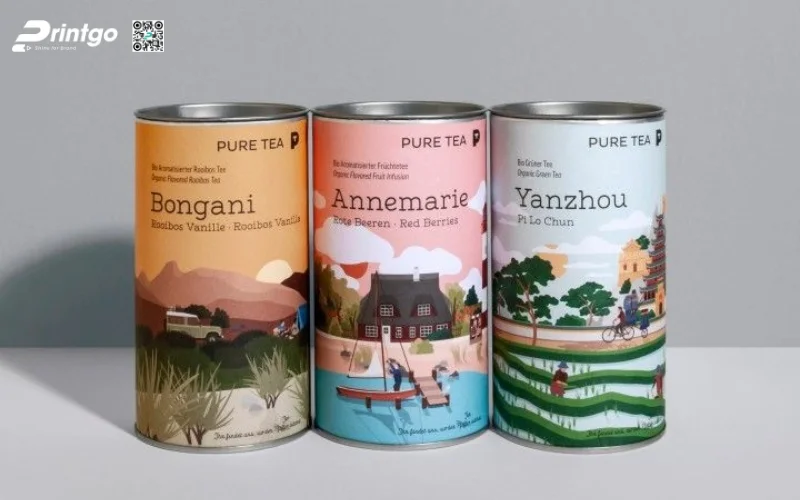 Mẫu bao bì trà xanh xuất khẩu dạng hộp trụ tròn Mẫu bao bì trà xanh xuất khẩu dạng hộp trụ tròn