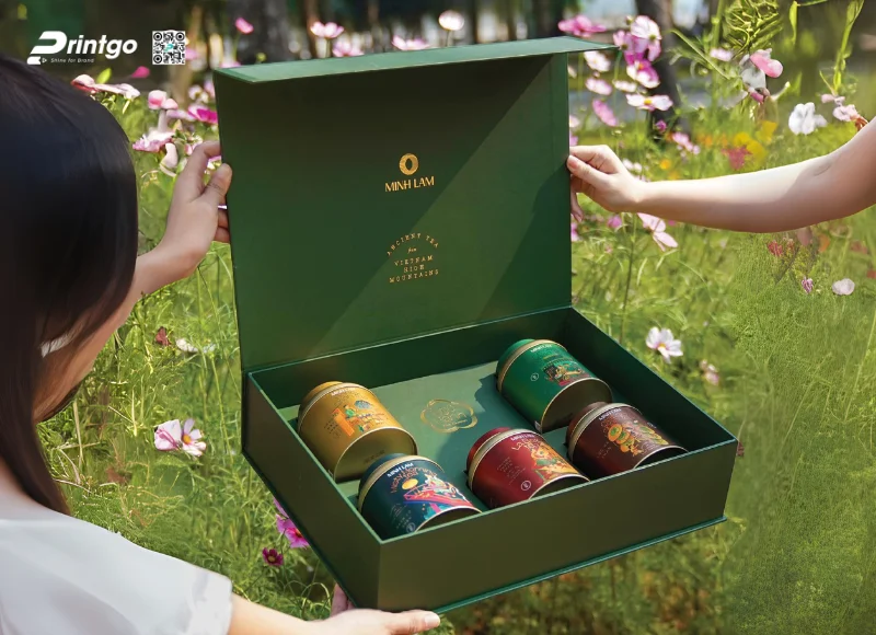 In hộp đựng chè kết cấu nam châm cạnh