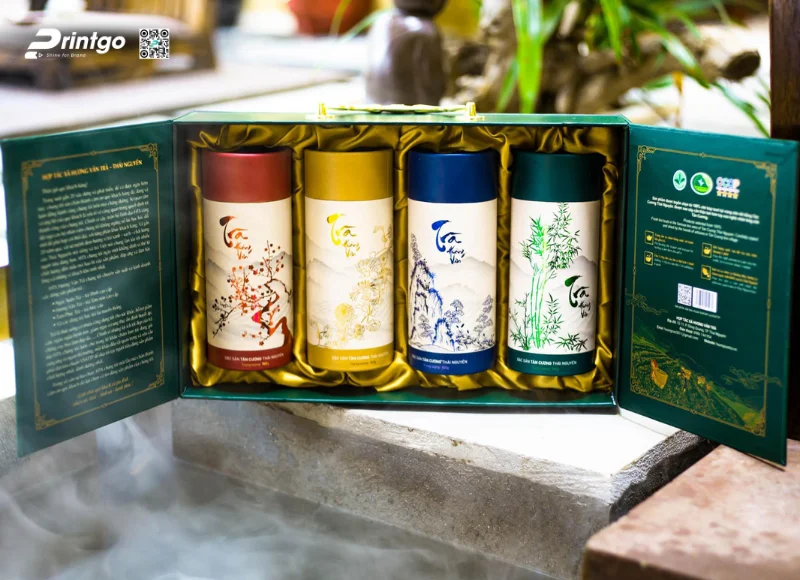 In hộp đựng chè kết cấu mở cánh bướm