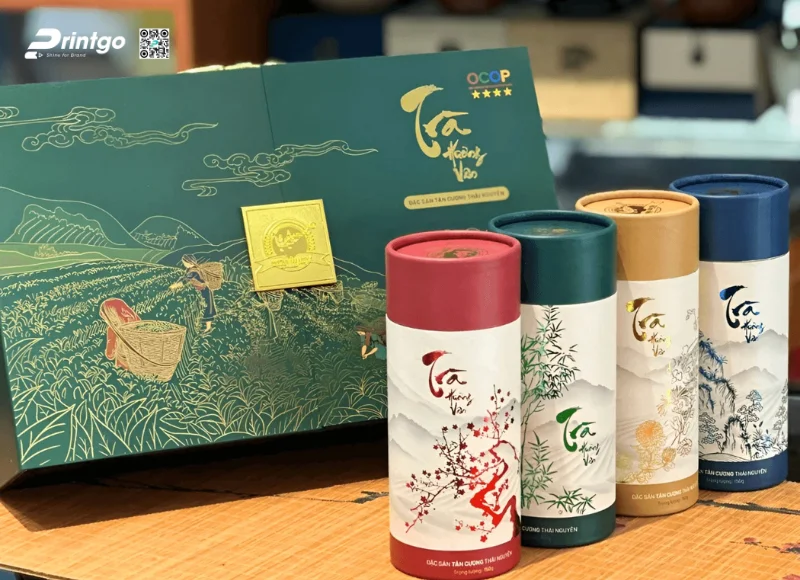 Hộp đựng chè Hương Vân Trà quy cách hộp cánh bướm có quai xách