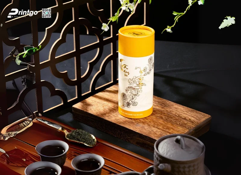 Hộp trụ tròn đựng chè thương hiệu Hương Vân Trà
