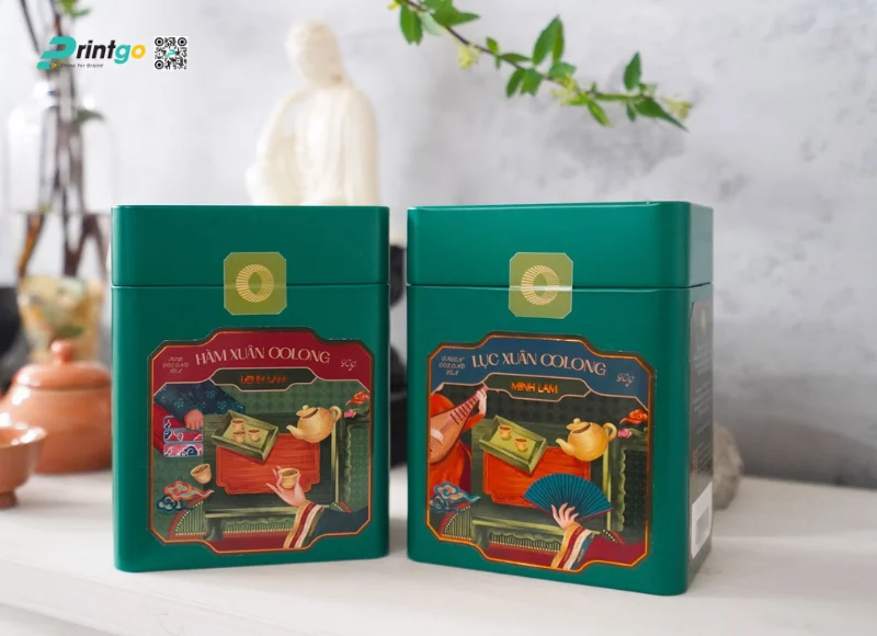 Hộp đựng chè bằng thiếc-kim loại kết cấu vuông vức