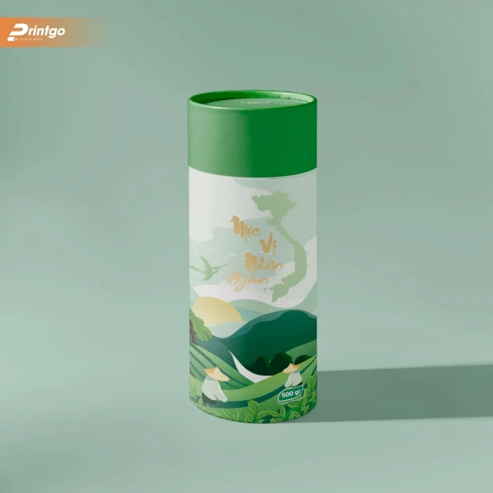 Hộp tròn đực trà Mộc Vị Nhân Gian phiên bản màu xanh