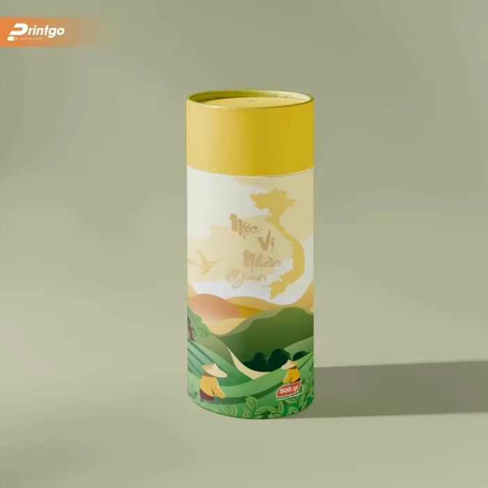 Hộp tròn đực trà Mộc Vị Nhân Gian phiên bản màu vàng