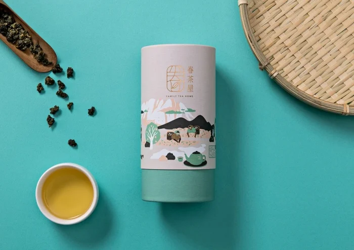 Hộp giấy tròn đựng trà ép kim logo