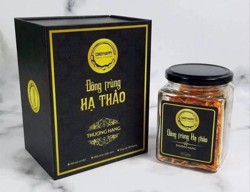 Mẫu hộp đông trùng hạ thảo in logo thương hiệu
