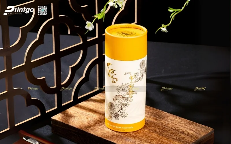 Mẫu bao bì trà xanh xuất khẩu dạng hộp trụ tròn Mẫu bao bì trà xanh xuất khẩu dạng hộp trụ tròn