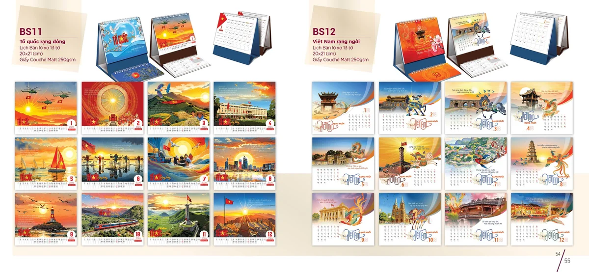 Mẫu lịch để bàn Bông Sen 2026 dạng lò xo 13 tờ