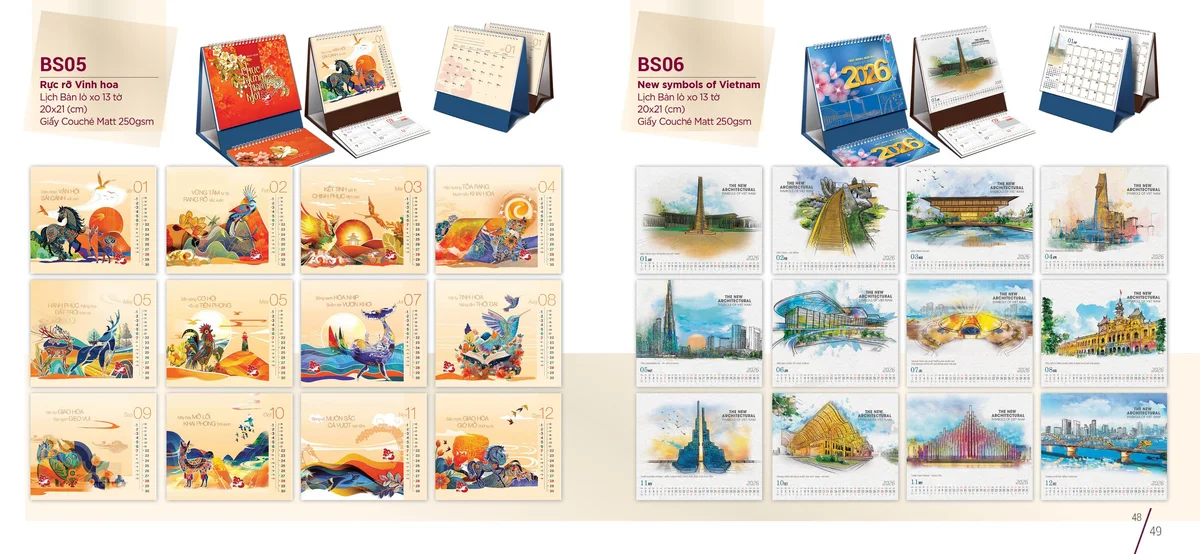 Mẫu lịch để bàn Bông Sen 2026 dạng lò xo 13 tờ