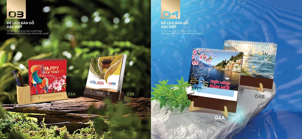 Các mẫu lịch để bàn đế gỗ đặc biệt Bông Sen 2026
