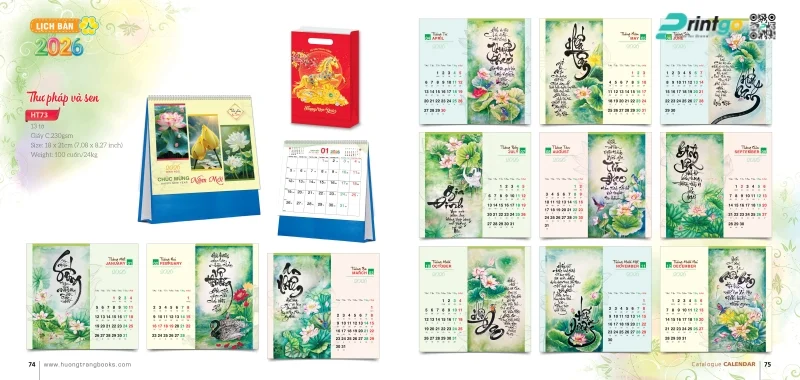  Lịch để bàn Hương Trang thư pháp và sen 