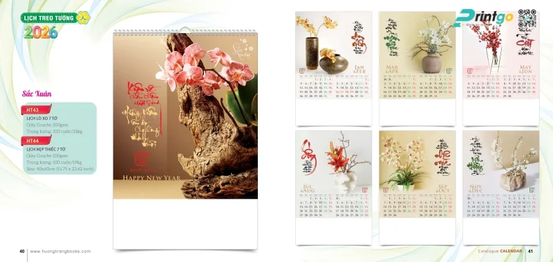 Lịch treo tường Hương Trang phong cách hoa tươi 