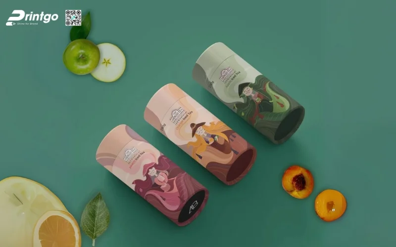 Mẫu bao bì trà xanh xuất khẩu dạng hộp trụ tròn Mẫu bao bì trà xanh xuất khẩu dạng hộp trụ tròn