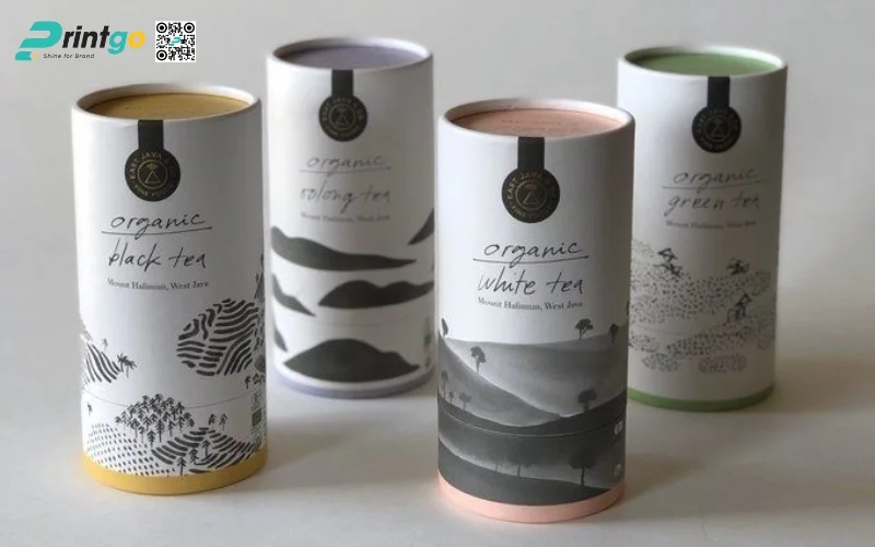 Mẫu bao bì trà xanh xuất khẩu dạng hộp trụ tròn Mẫu bao bì trà xanh xuất khẩu dạng hộp trụ tròn