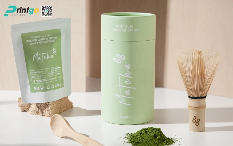 Mẫu bao bì trà xanh xuất khẩu dạng hộp trụ tròn Mẫu bao bì trà xanh xuất khẩu dạng hộp trụ tròn