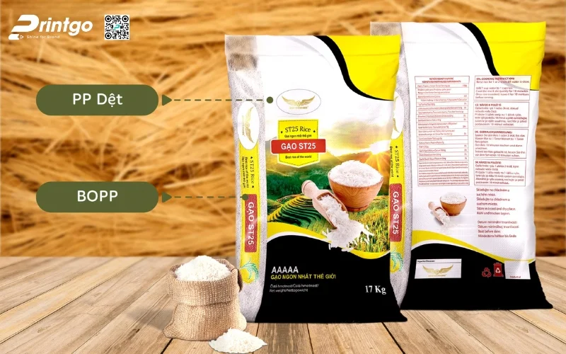 Bao bì gạo xuất khẩu dạng bao BOPP ghép màng