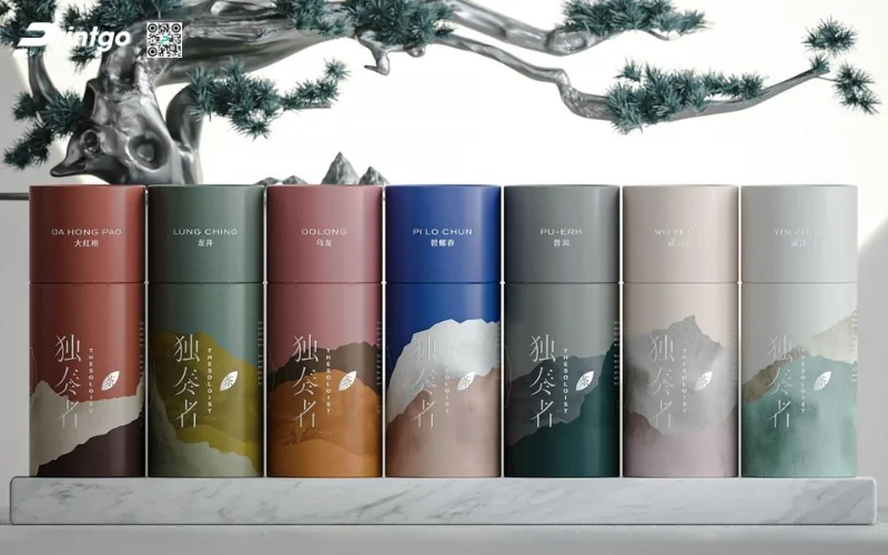 Mẫu bao bì trà xanh xuất khẩu dạng hộp trụ tròn Mẫu bao bì trà xanh xuất khẩu dạng hộp trụ tròn
