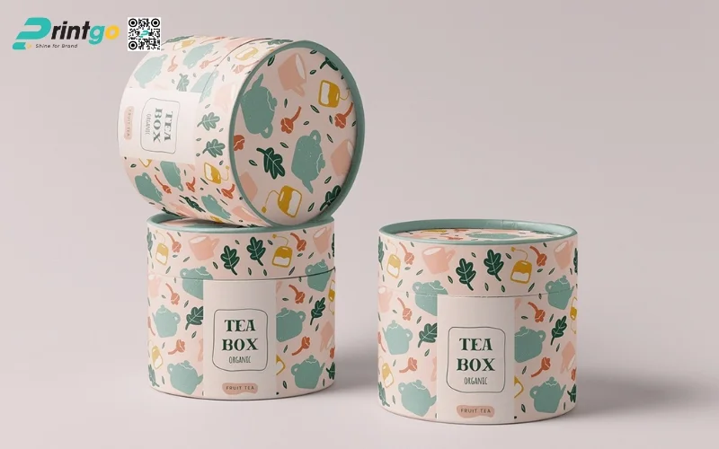 Mẫu bao bì trà xanh xuất khẩu dạng hộp trụ tròn Mẫu bao bì trà xanh xuất khẩu dạng hộp trụ tròn