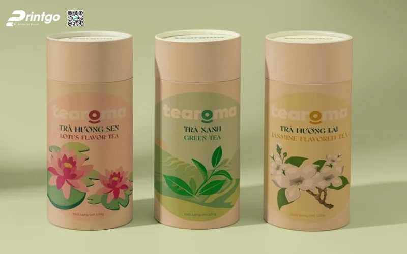 Mẫu bao bì trà xanh xuất khẩu dạng hộp trụ tròn Mẫu bao bì trà xanh xuất khẩu dạng hộp trụ tròn
