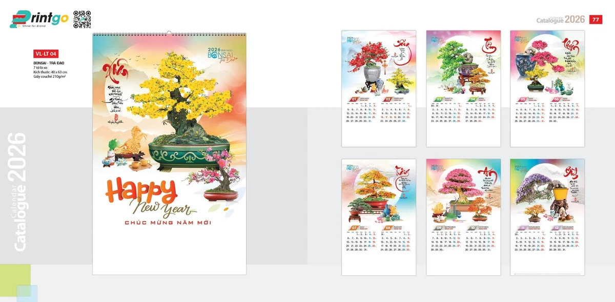 Mẫu lịch Văn Lang treo tường 7 tờ 2026