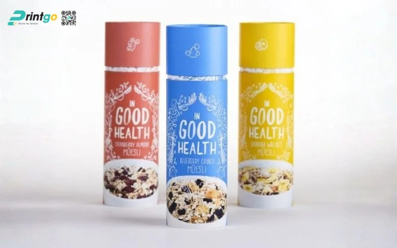 Mẫu bao bì granola dạng hộp trụ tròn