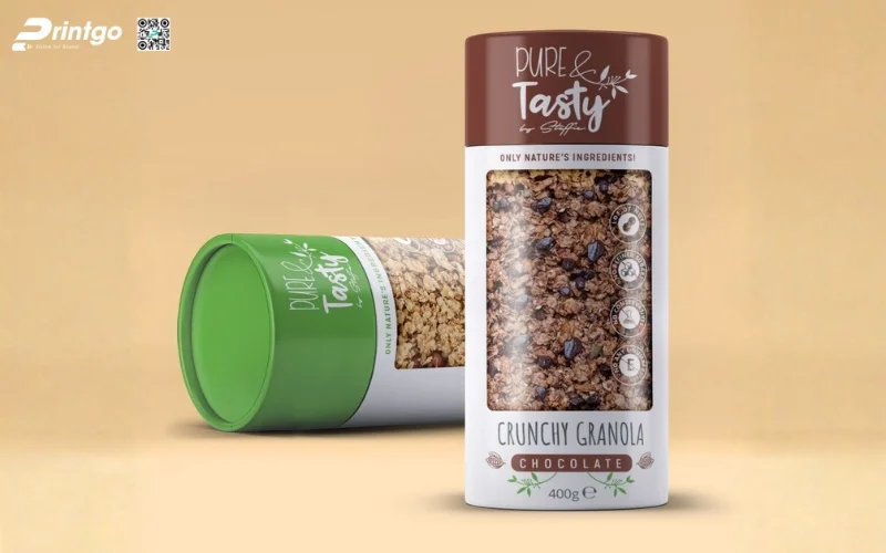 Mẫu bao bì granola dạng hộp trụ tròn