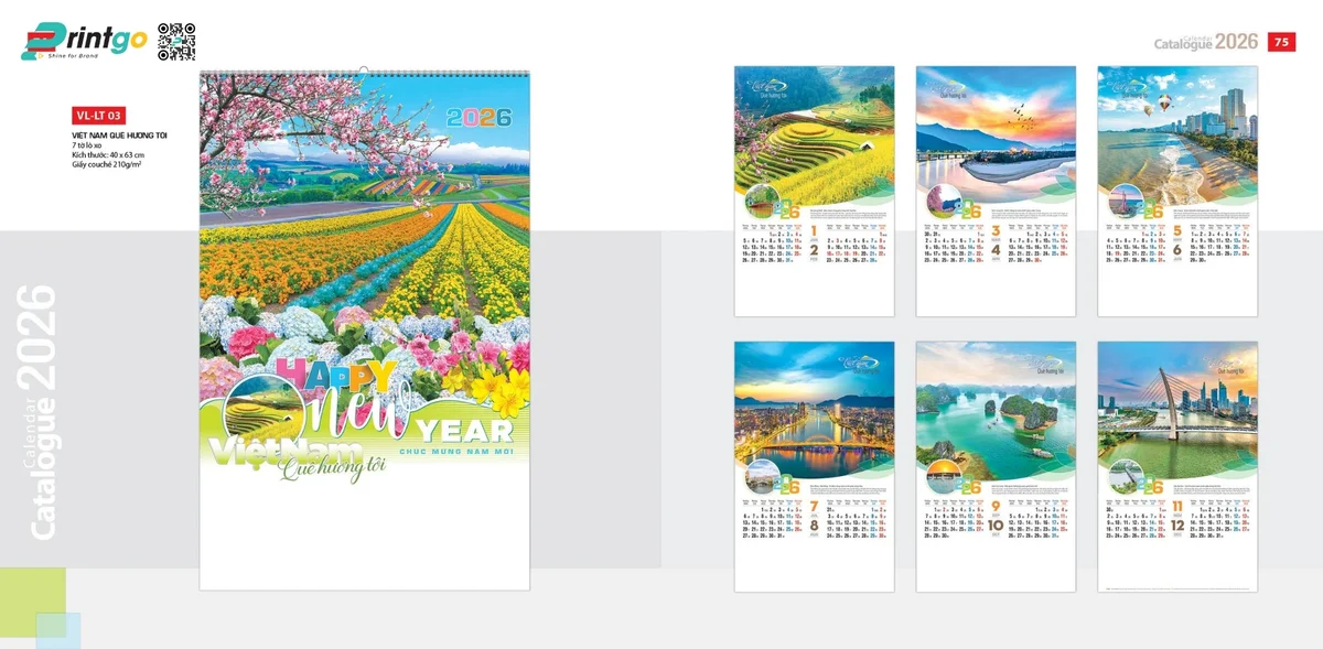 Mẫu lịch Văn Lang treo tường 7 tờ 2026