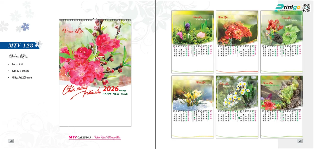 Mẫu lịch tết Mỹ Thuật Việt 2026 dạng lịch lò xo 7 tờ 