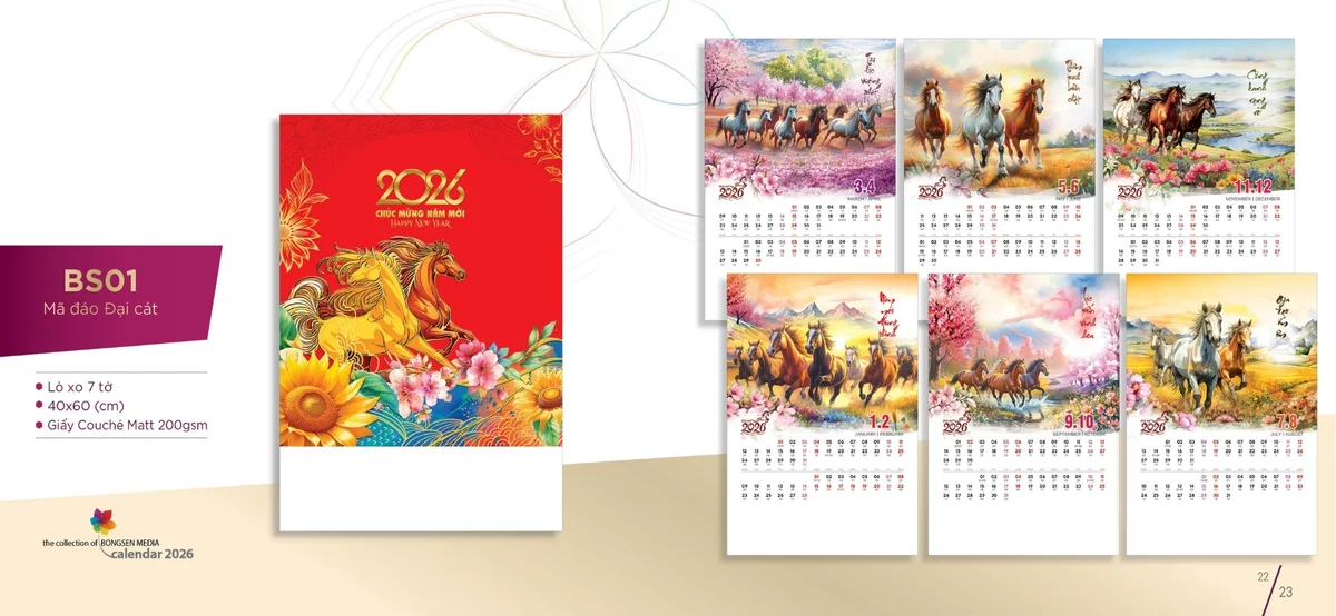 Mẫu lịch tết phong cảnh dạng treo tường ấn tượng
