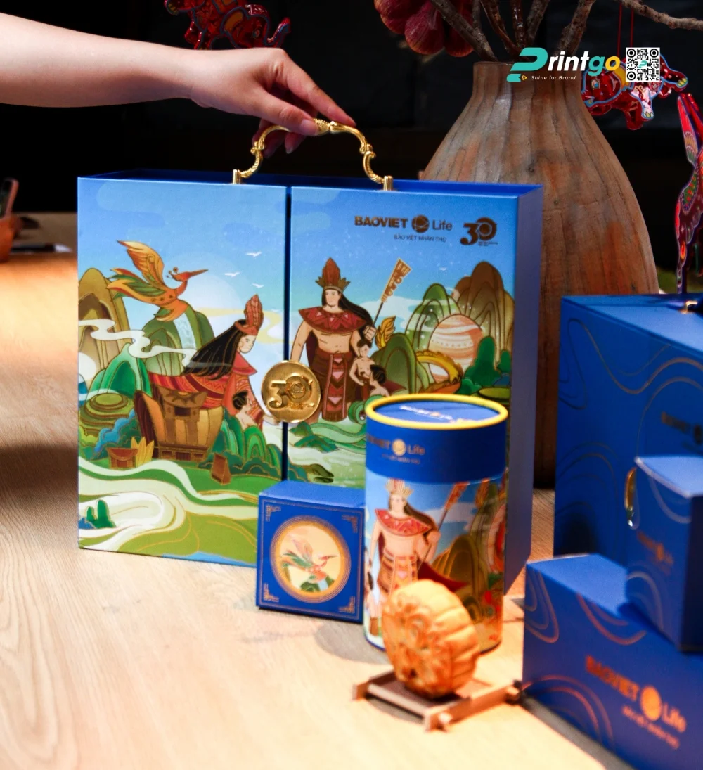 Hình ảnh sản phẩm thực tế hộp bánh trung thu Bảo Việt Life do Printgo thực hiệ