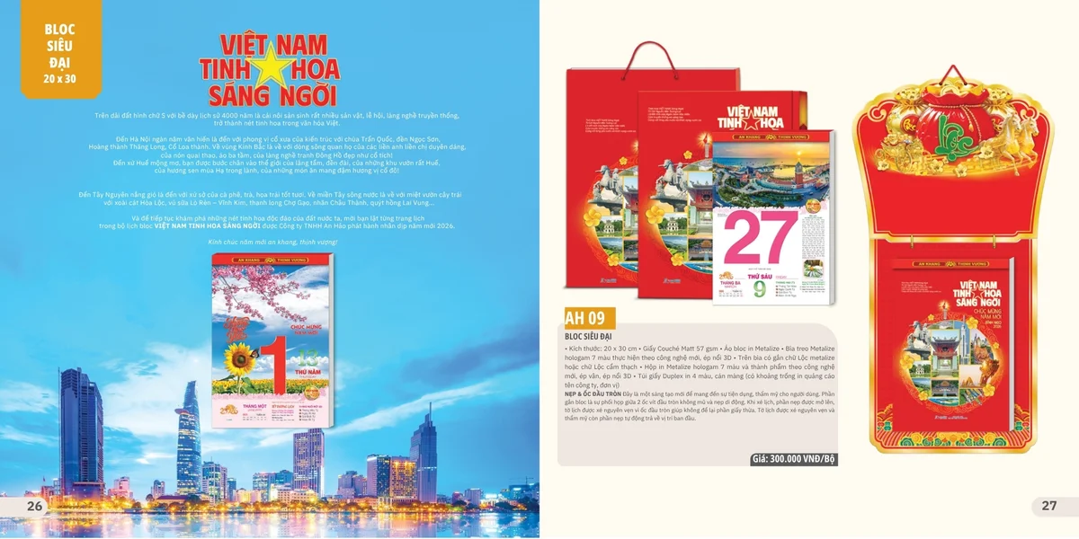 Mẫu lịch tết phong cảnh dạng bloc sang trọng