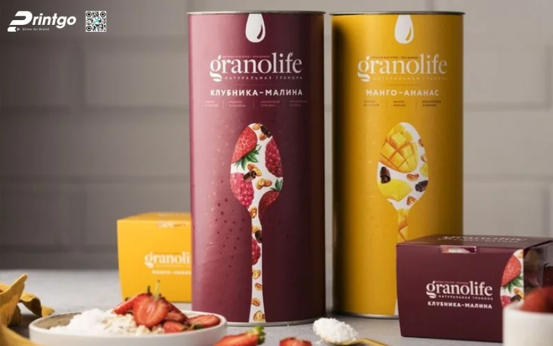 Mẫu bao bì granola dạng hộp trụ tròn