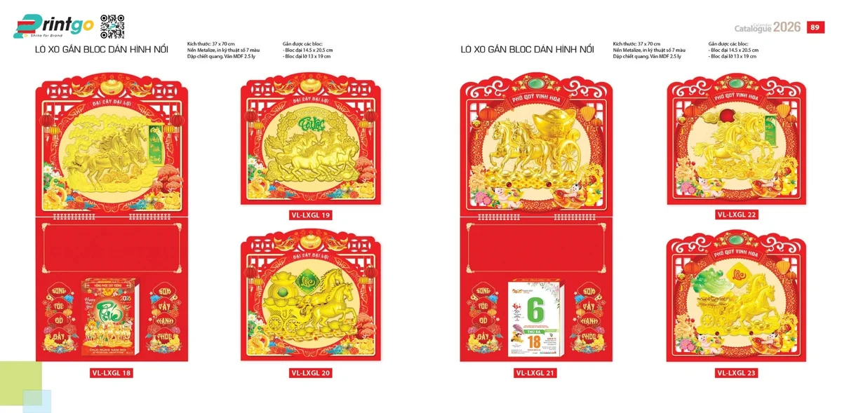 Mẫu lịch Văn Lang treo tường dạng lò xo gắn bloc dán hình nổi