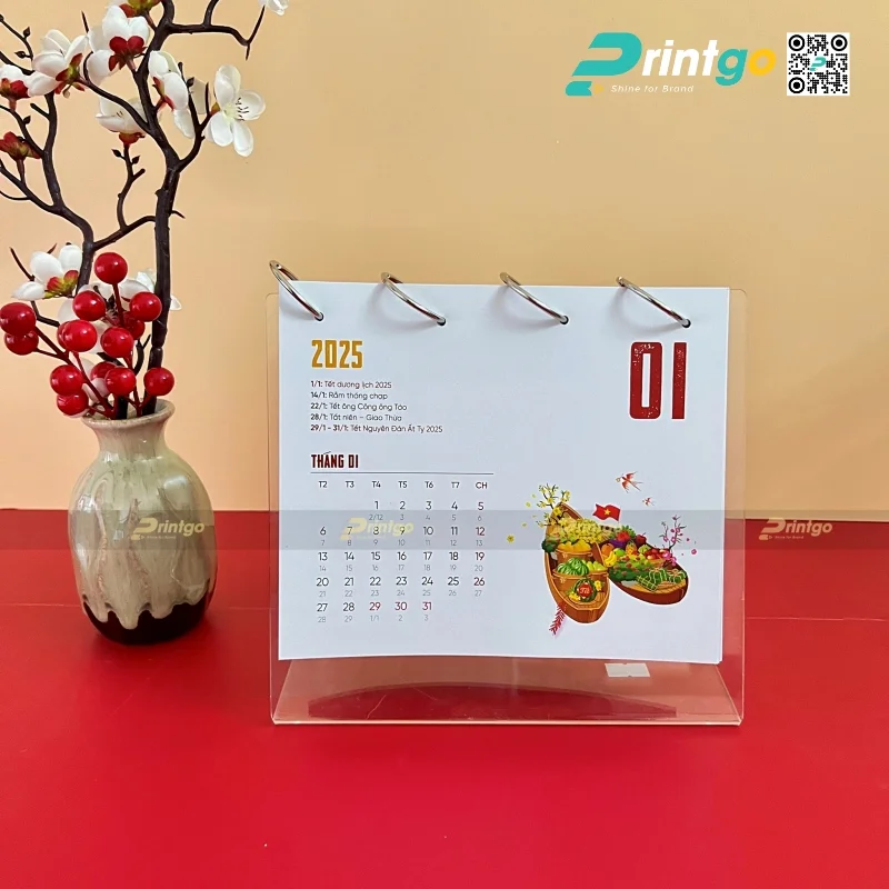 In lịch để bàn theo yêu cầu dạng mica phong cách tối giản 