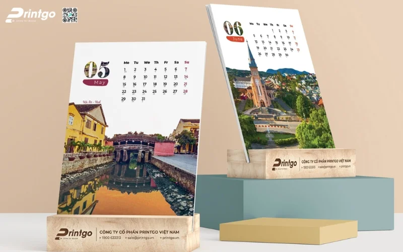 Mẫu lịch để bàn độc đáo đế gỗ