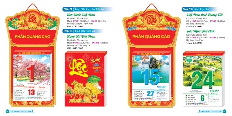 Mẫu lịch bloc Hai Bà Trưng